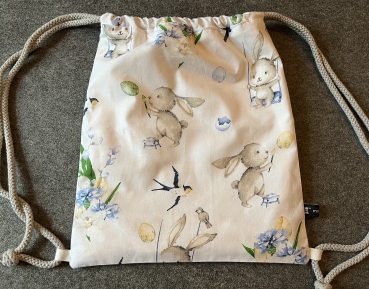 RUCKSACK, Turnbeutel für Kinder (Hasi 1 - Kordel grau)
